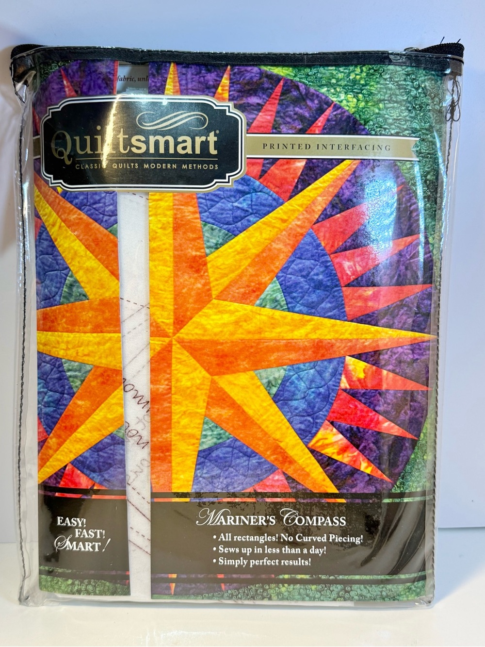 Quiltsmart Mariner's Compass Printed Interfacing - Yellow & Orange Star 2007